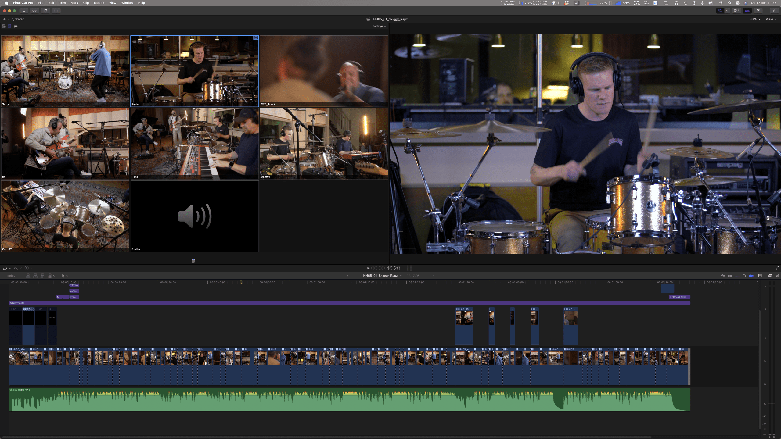 Live-opnames met zeven camera's